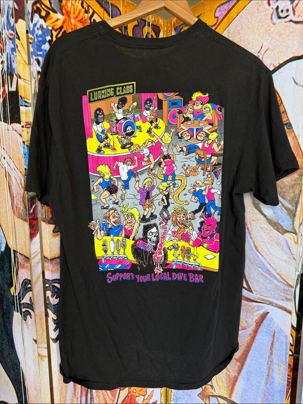 Lurking class Support Your Local Dive Bar Graphic Tee - Black with Neon Print